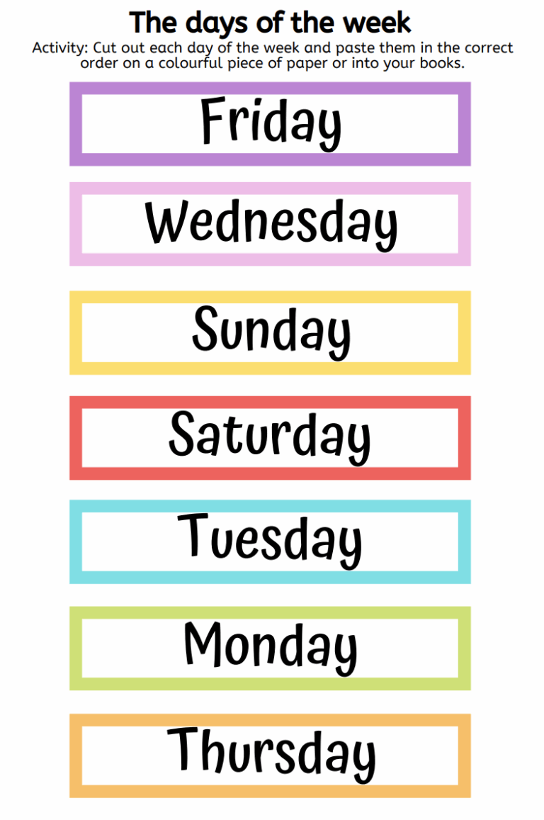 Printable Calendar Days Of The Week