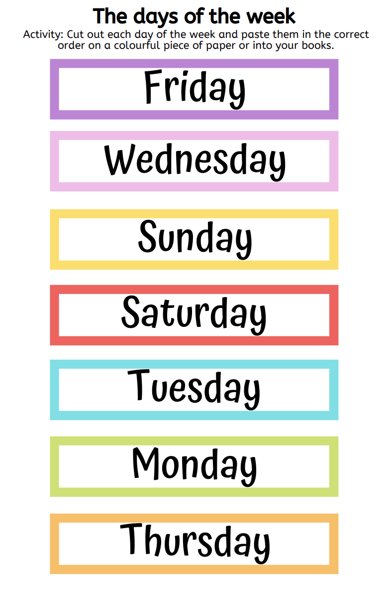 Printable Calendar Days Of The Week