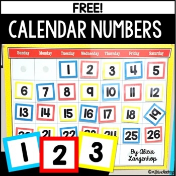Printable Calendar Numbers 1 31 Free Teaching Resources TPT