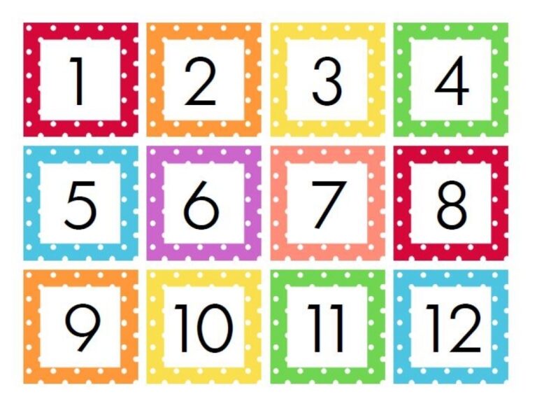 Printable Calendar Numbers