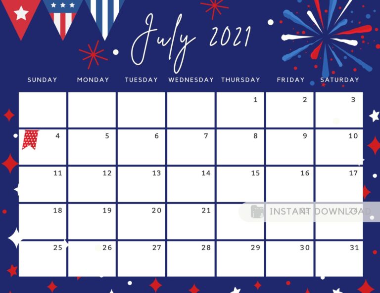 Printable Calendar Of July