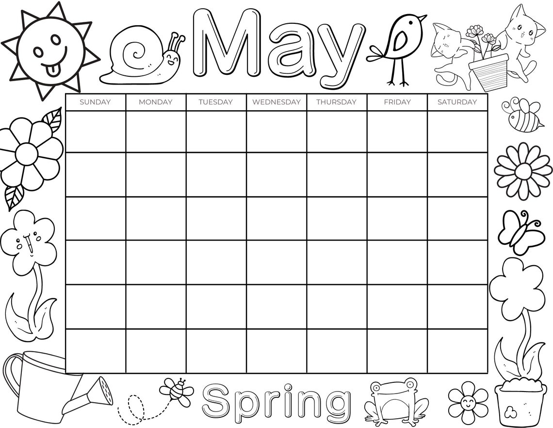Printable Coloring Calendar For Kids Kids Calendar Printable Etsy