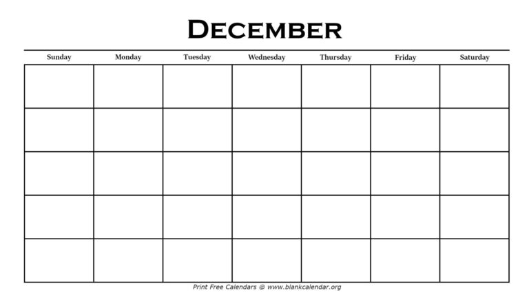 Printable December Calendars Blank Calendar