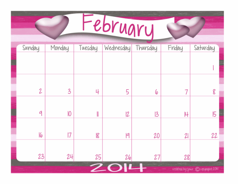 Printable February Calendar