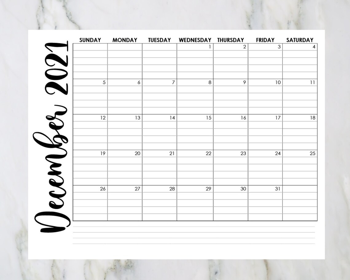 Printable Full Calendar Horizontal Lined Months Desk Etsy