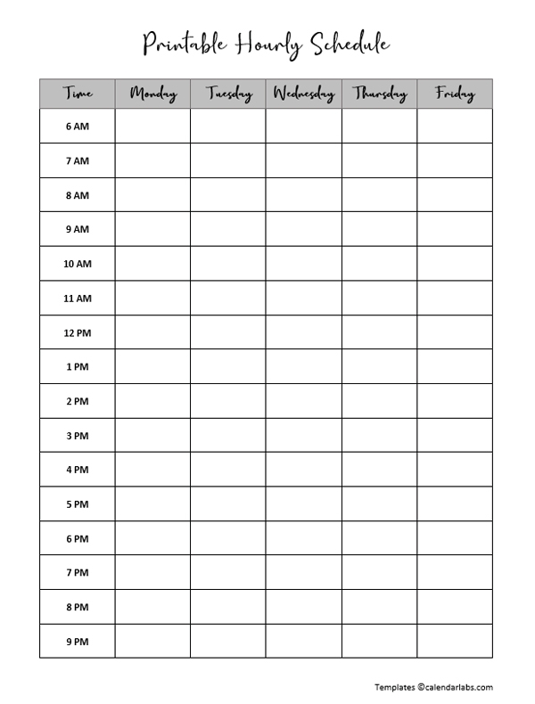 Printable Hourly Schedule Template Free Printable Templates