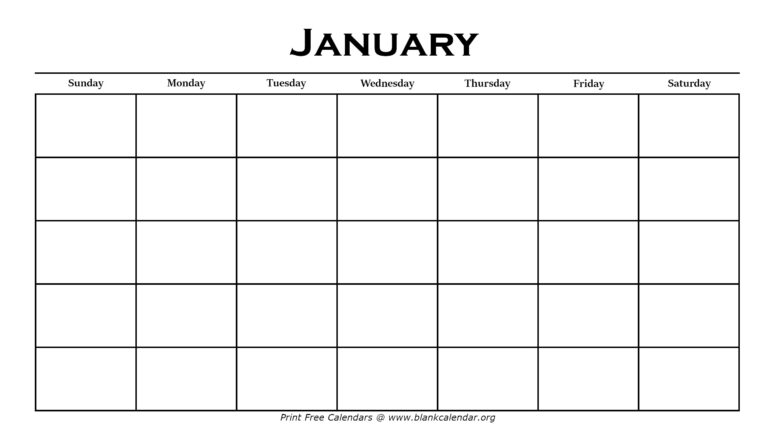 Printable January Calendars Blank Calendar