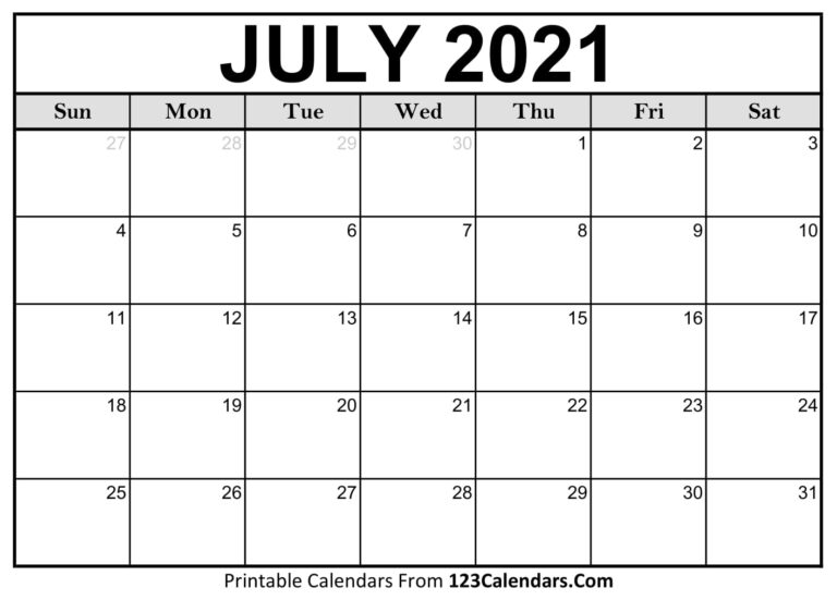 Printable July 2021 Calendar Templates 123Calendars