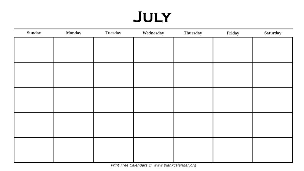 July Calander Rows Blank Printable July Calendar: Stay Organized with a Stylish Calendar ...