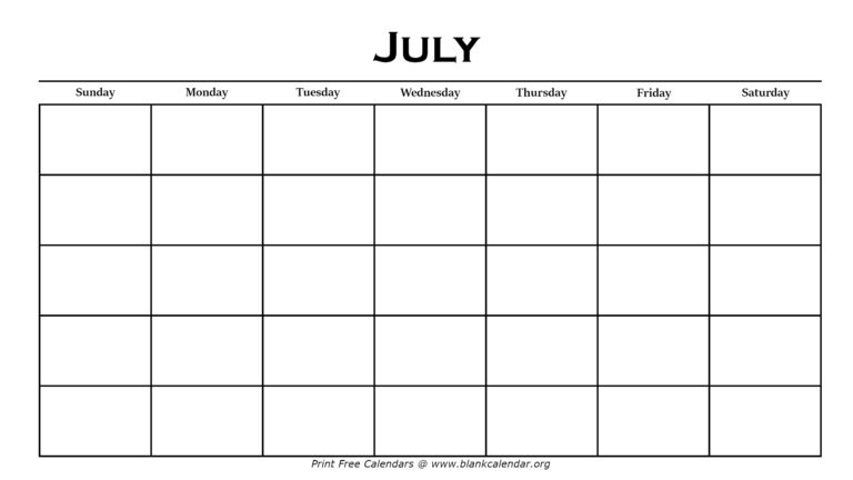 Printable July Calendars Blank Calendar