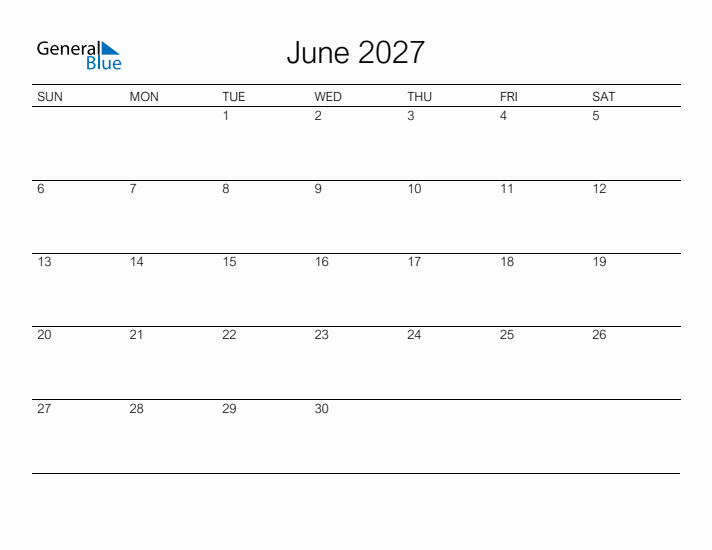 Printable June 2027 Monthly Calendar Sunday Start Printable June 2027 Monthly Calendar Sunday Start