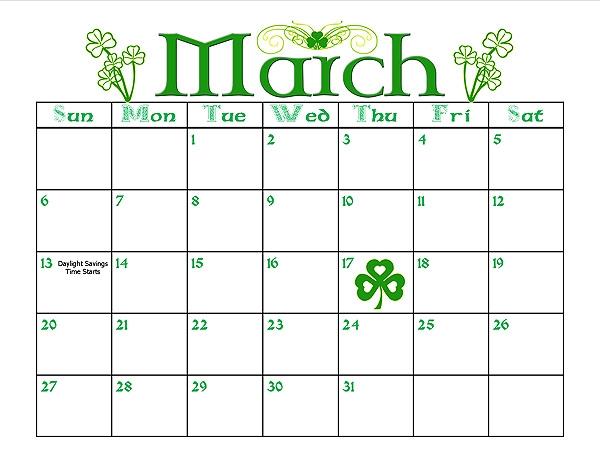 Printable March Calander