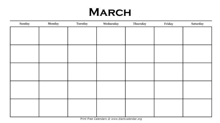 Printable March Calendars Blank Calendar