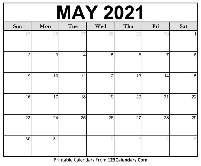 Printable May 2021 Calendar Templates 123Calendars