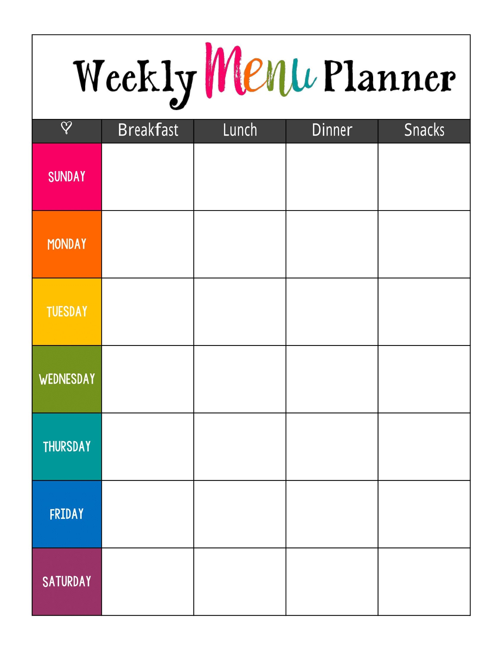 Printable Menu Calendar Printable Menu Calendar