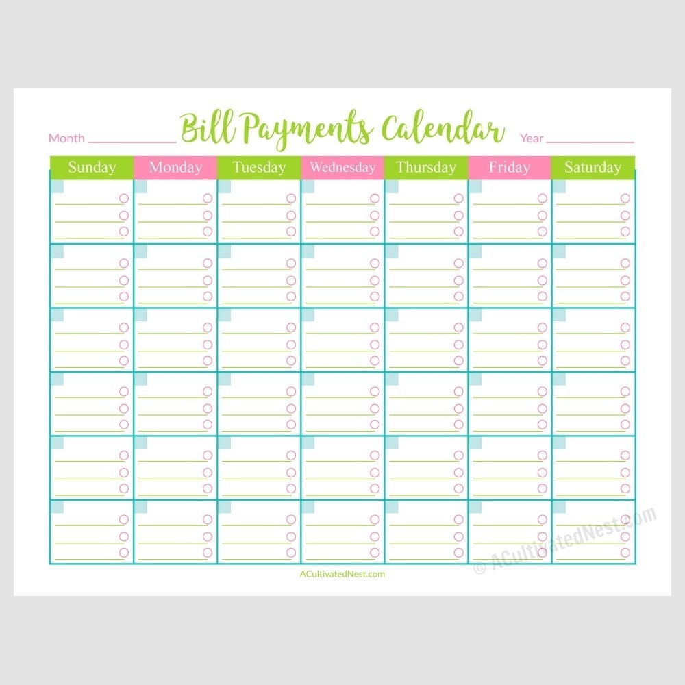 Printable Monthly Bill Calendar Printable Word Searches Printable Monthly Bill Calendar Printable Word Searches