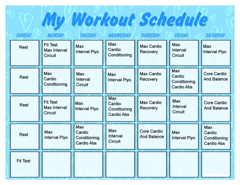 Printable Workout Calendar Activity Shelter
