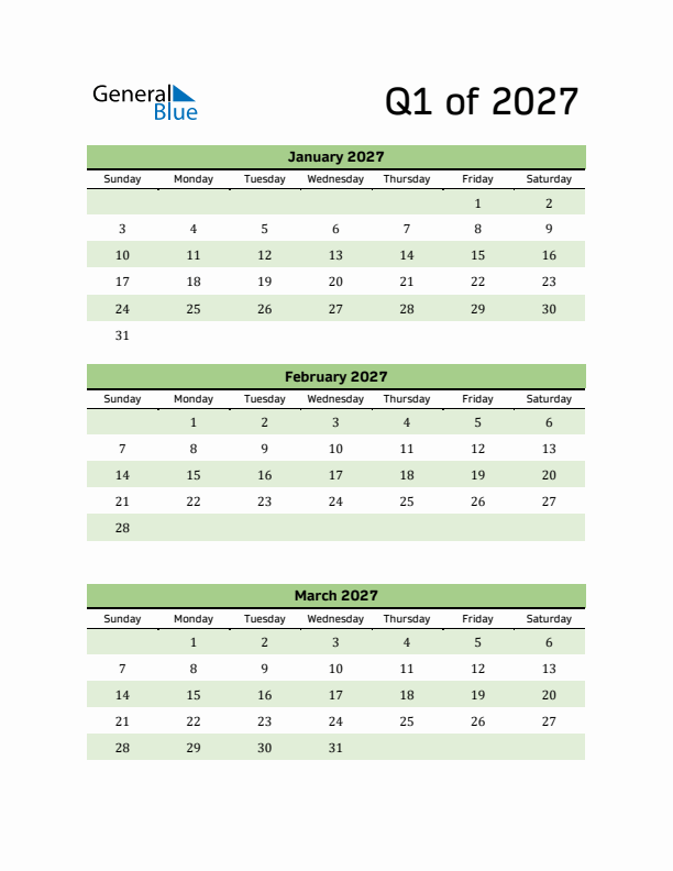 Q1 Quarterly Calendar 2027 In PDF Word Excel Q1 Quarterly Calendar 2027 In PDF Word Excel