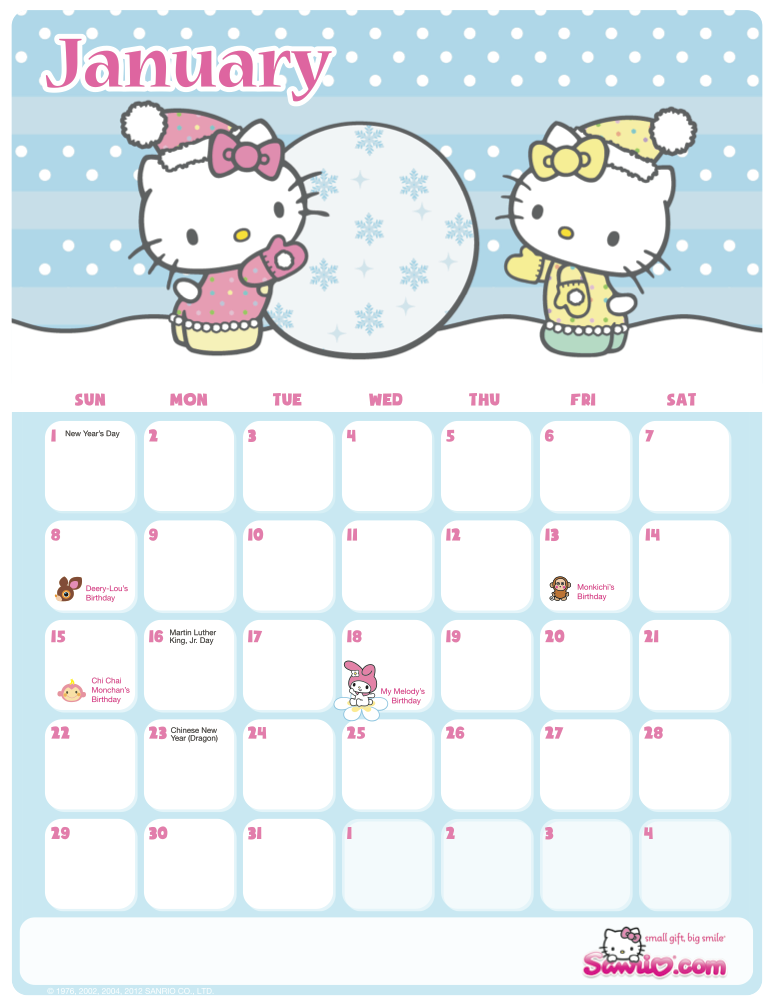 Sanrio Printable Calendar Sanrio Printable Calendar