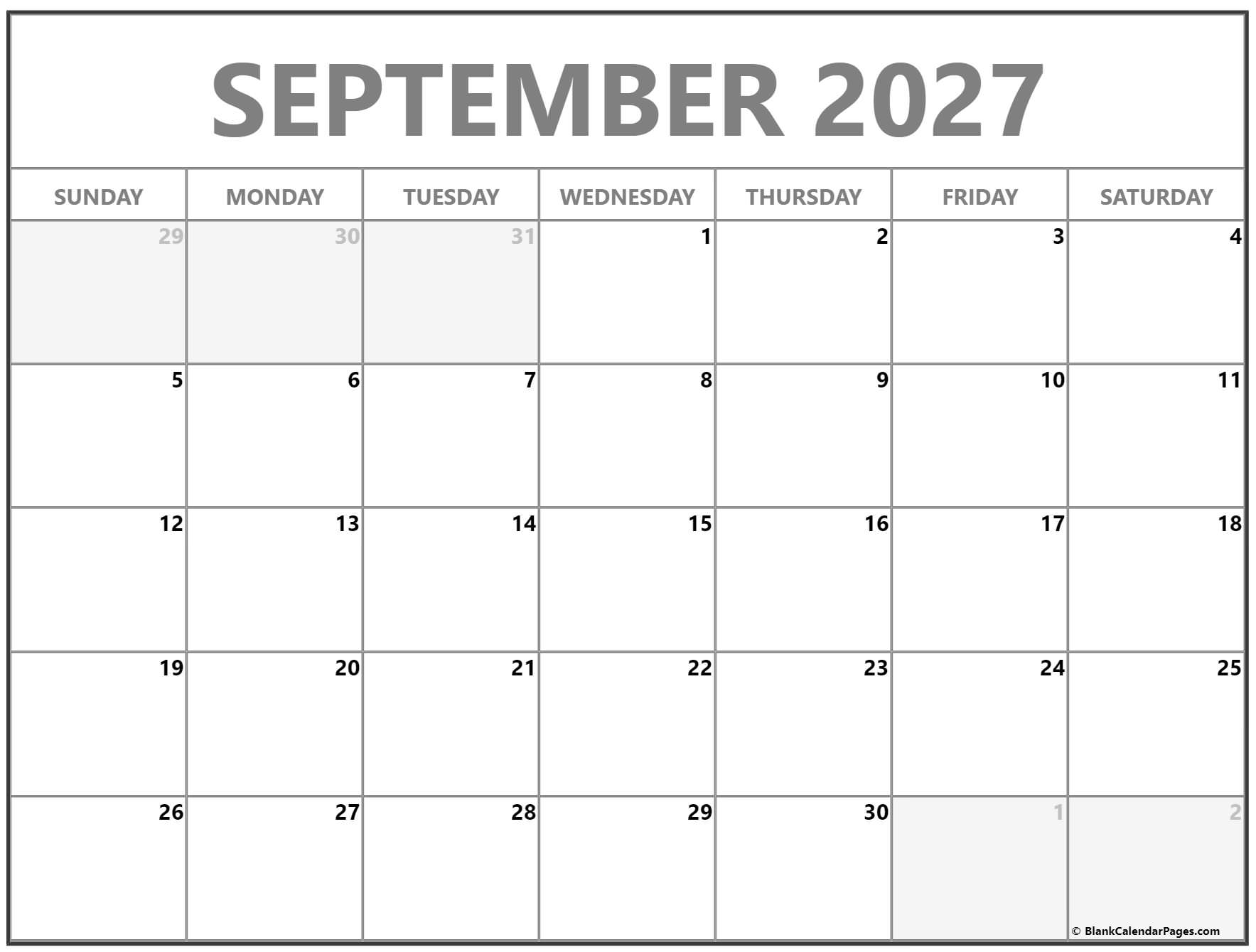 September 2027 Calendar Free Printable Calendars