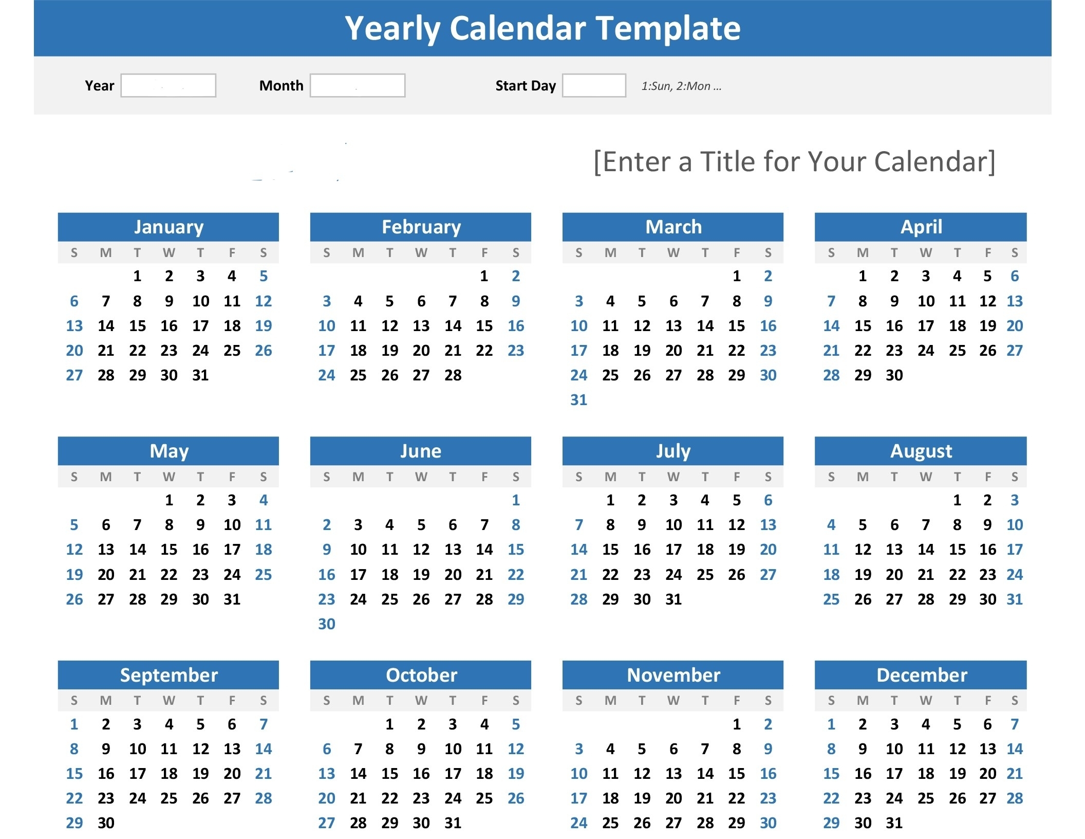 Year At A Glance Printable Calendar